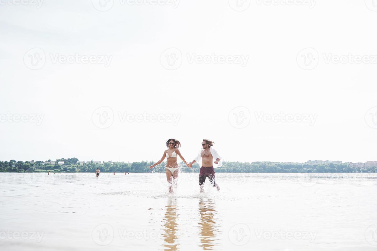 steam running along the water, beautiful summer beach photo