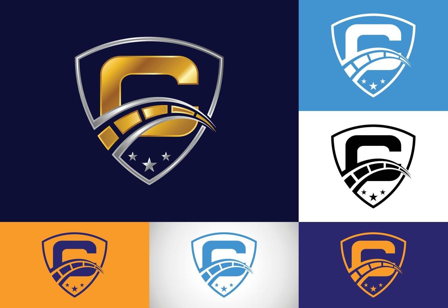 Initial C monogram letter with speedometer and shield sign. The automotive logo design concept vector