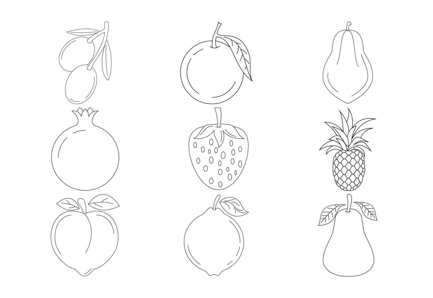 Fruits coloring pages vector illustration on white background, Children's coloring book