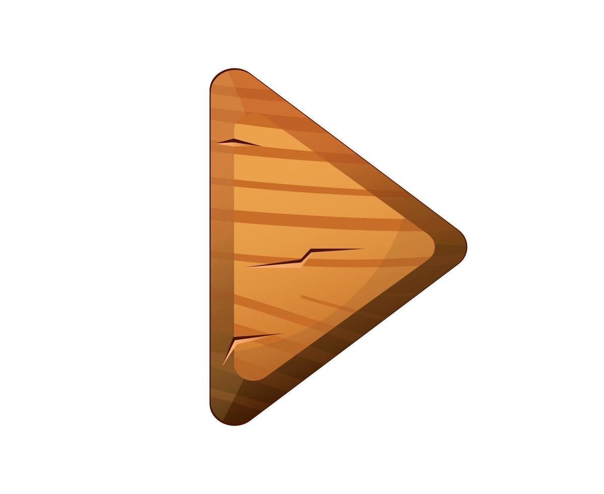Wooden play button for user interface design in game, video player or website. Vector cartoon