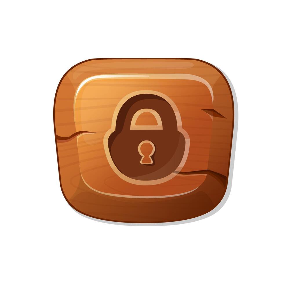 lock. wooden button in cartoon style. an asset for a GUI in a mobile