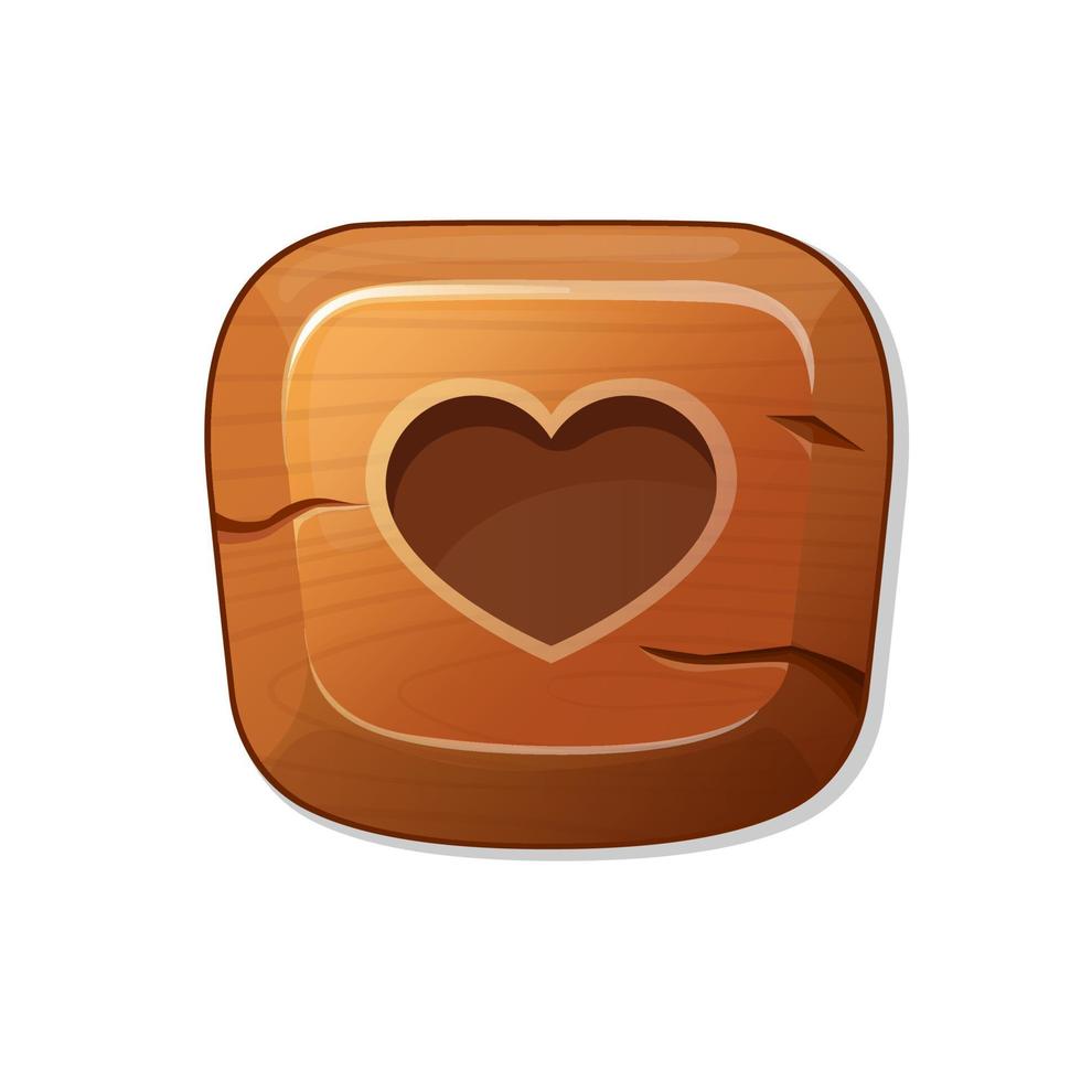 Heart. wooden button in cartoon style. an asset for a GUI in a mobile app or casual video game. vector