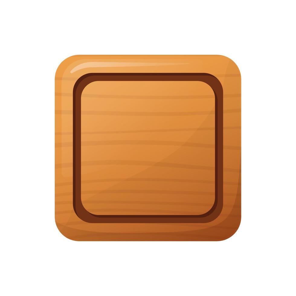 Wooden rectangular button for user interface design in game, vector