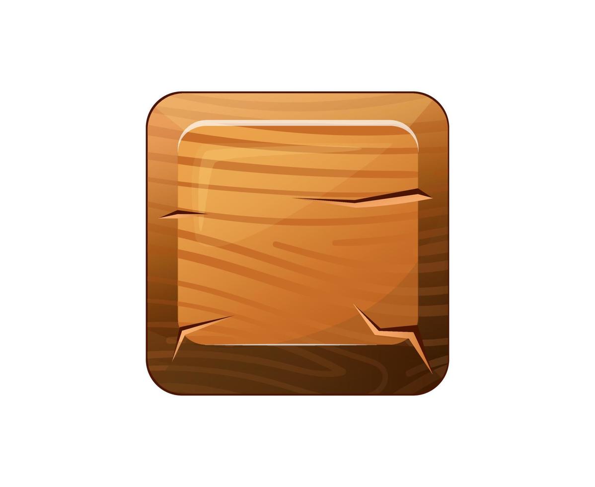 Wooden rectangular button for user interface design in game, video player or website. Vector cartoon