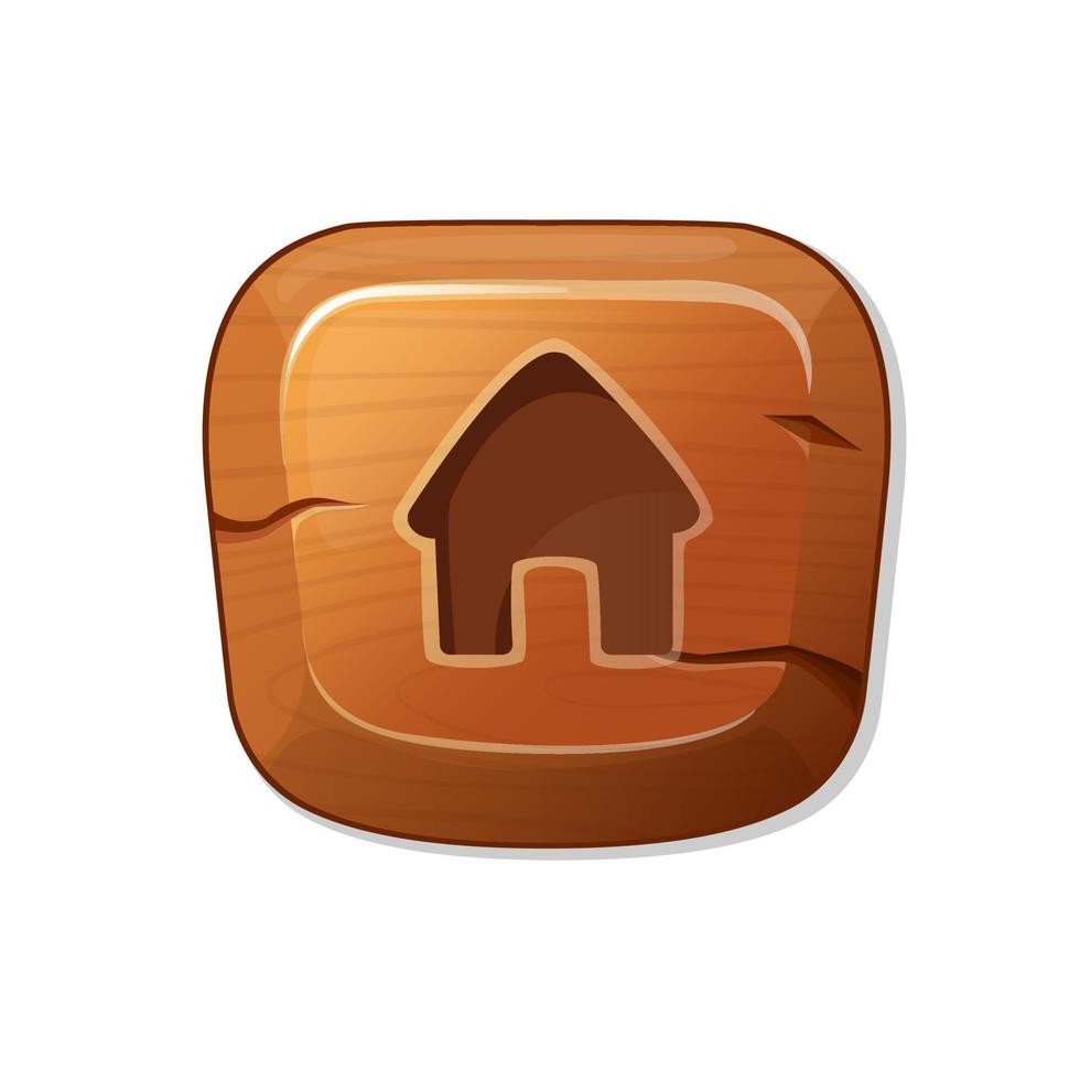 home. wooden button in cartoon style. an asset for a GUI in a mobile app or casual video game. vector