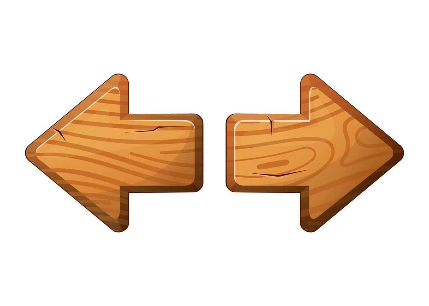 Wooden arrow buttons for user interface design in game, video player or website. Vector cartoon