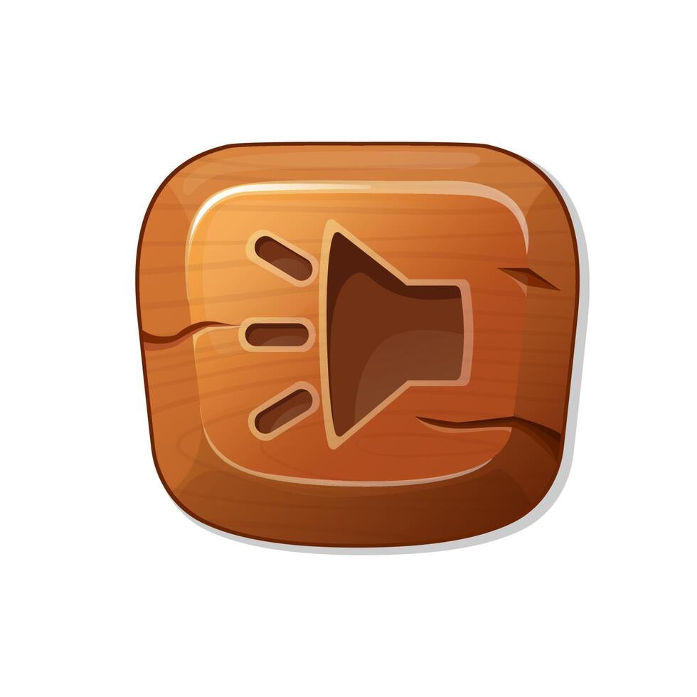 sound. wooden button in cartoon style. an asset for a GUI in a mobile app or casual video game. vector