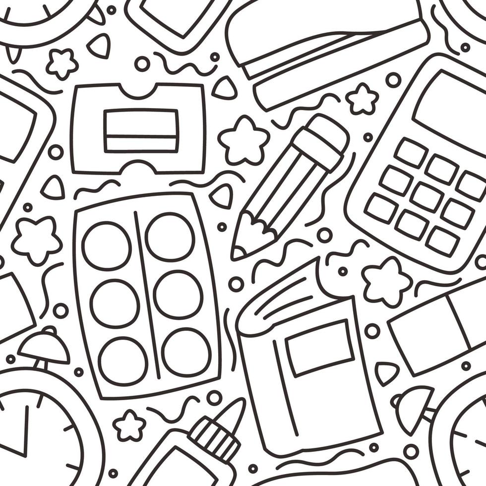 School Supplies Outline Doodle Seamless Pattern vector