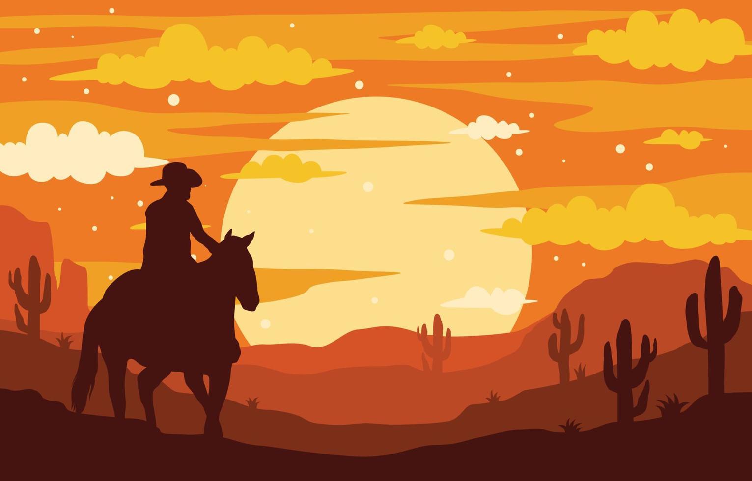 Wild Wild West Cowboy Silhouette Canyon Background vector