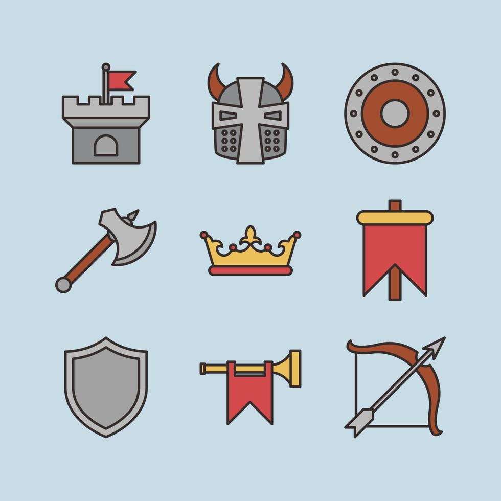 colección de iconos del reino medieval vector