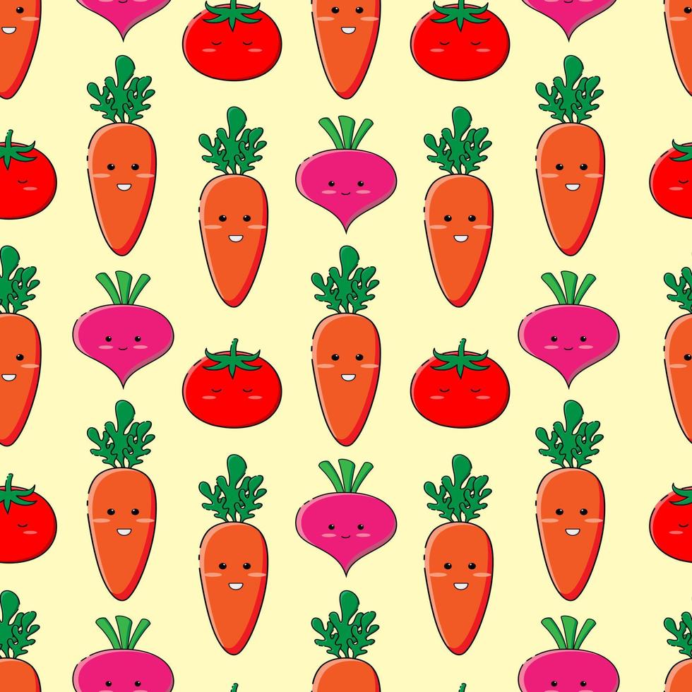 Vector seamless pattern with cute vegetables. Modern Vegetarian Pattern for Designs
