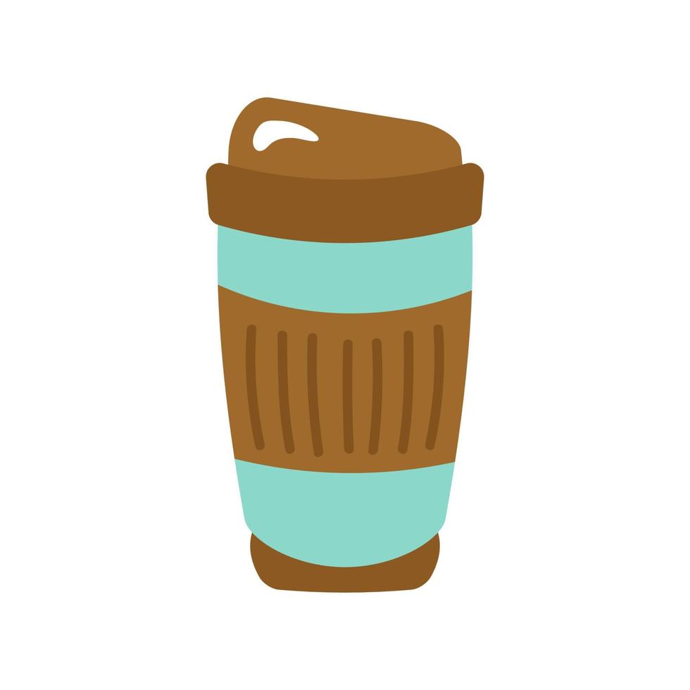 Reusable thermocup for hot drinks, coffee, tea, cocoa. Vector illustration in cartoon style for the concept of zero waste.