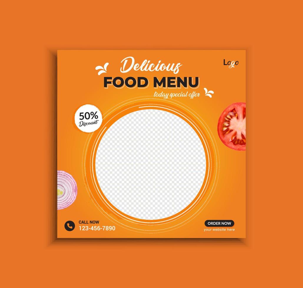 menú de comida y restaurante publicación en redes sociales y diseño de plantilla de banner web vector