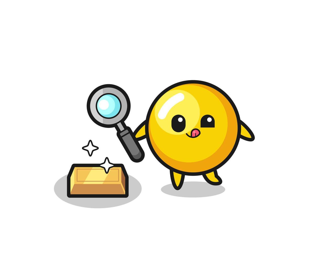 egg yolk character is checking the authenticity of the gold bullion vector