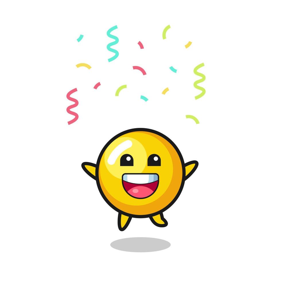 happy egg yolk mascot jumping for congratulation with colour confetti vector