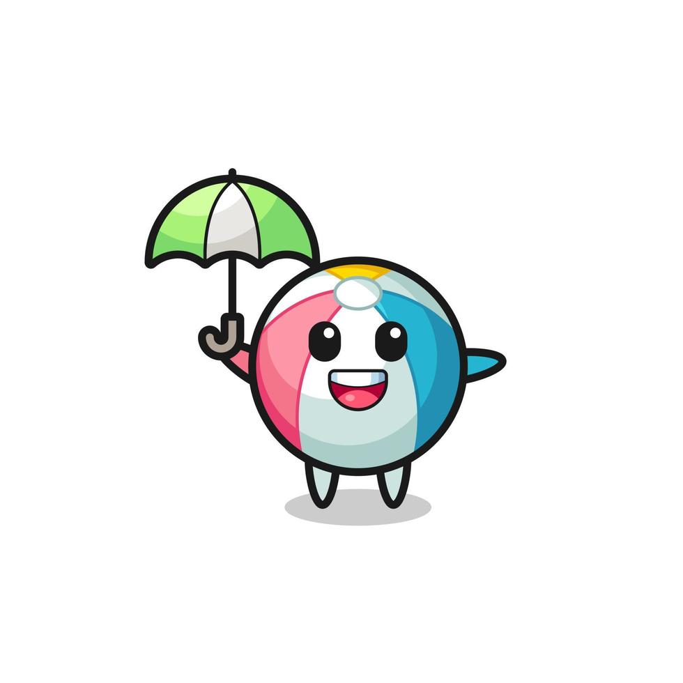 linda ilustración de pelota de playa sosteniendo un paraguas vector
