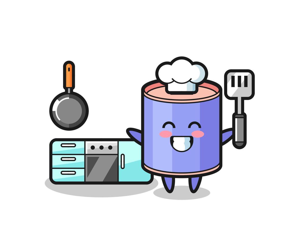 ilustración de personaje de alcancía de cilindro mientras un chef está cocinando vector