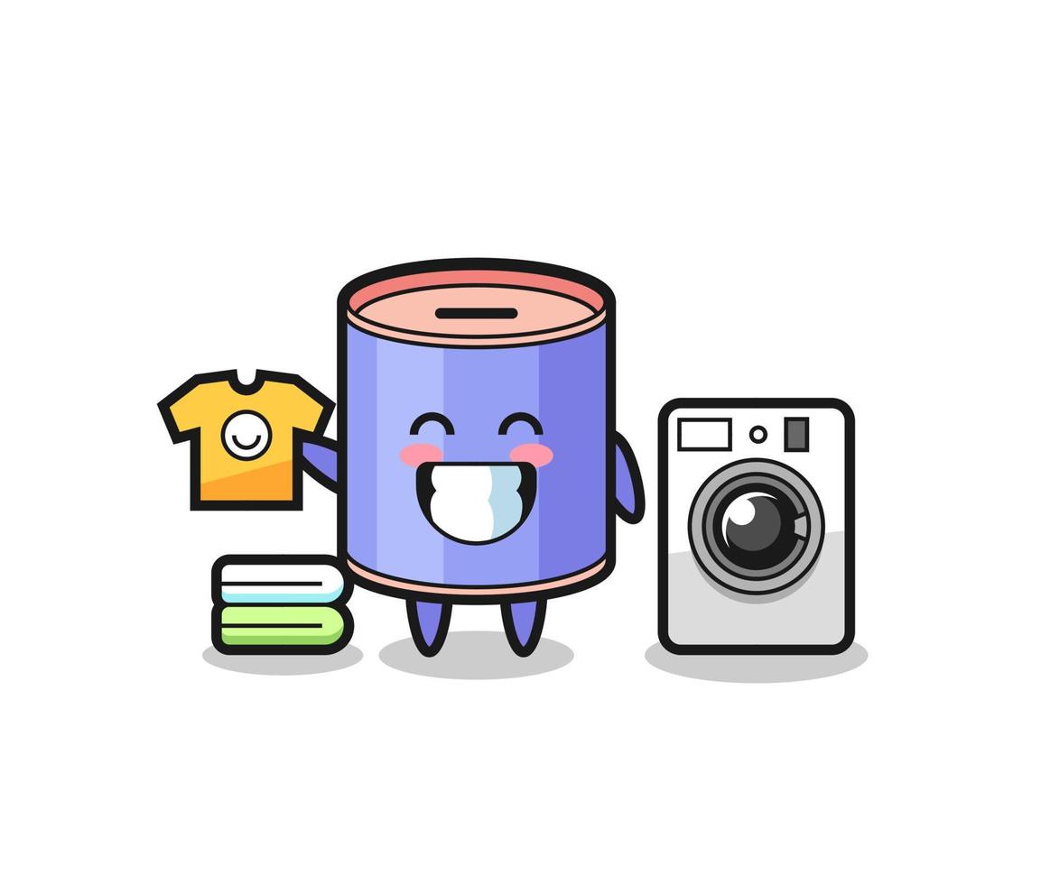 Mascot cartoon of cylinder piggy bank with washing machine vector