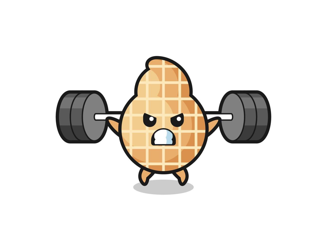 peanut mascot cartoon with a barbell vector