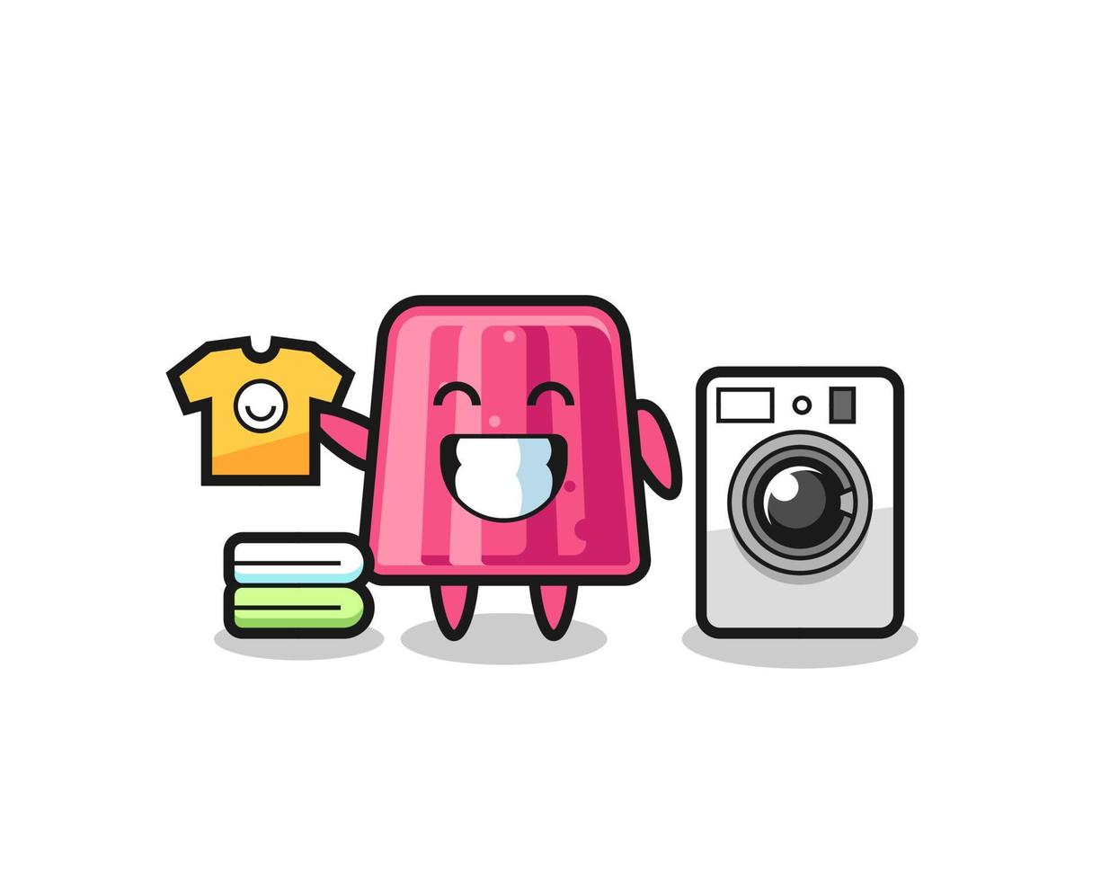 Mascot cartoon of jelly with washing machine vector