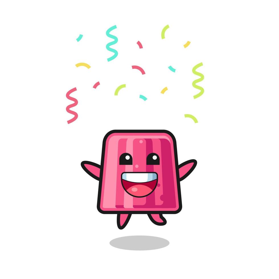 happy jelly mascot jumping for congratulation with colour confetti vector