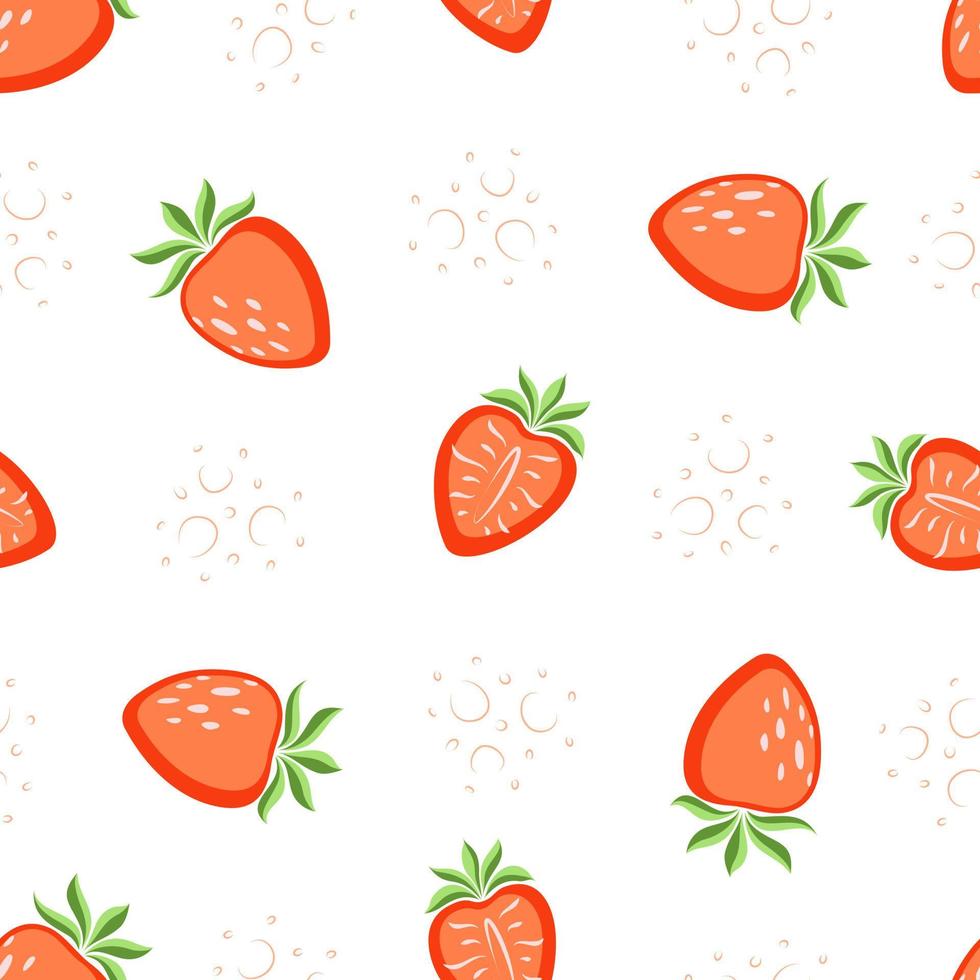 Vector seamless pattern, drawn strawberries on a white background. Juicy pattern for printing on paper, postcards, kitchen textiles