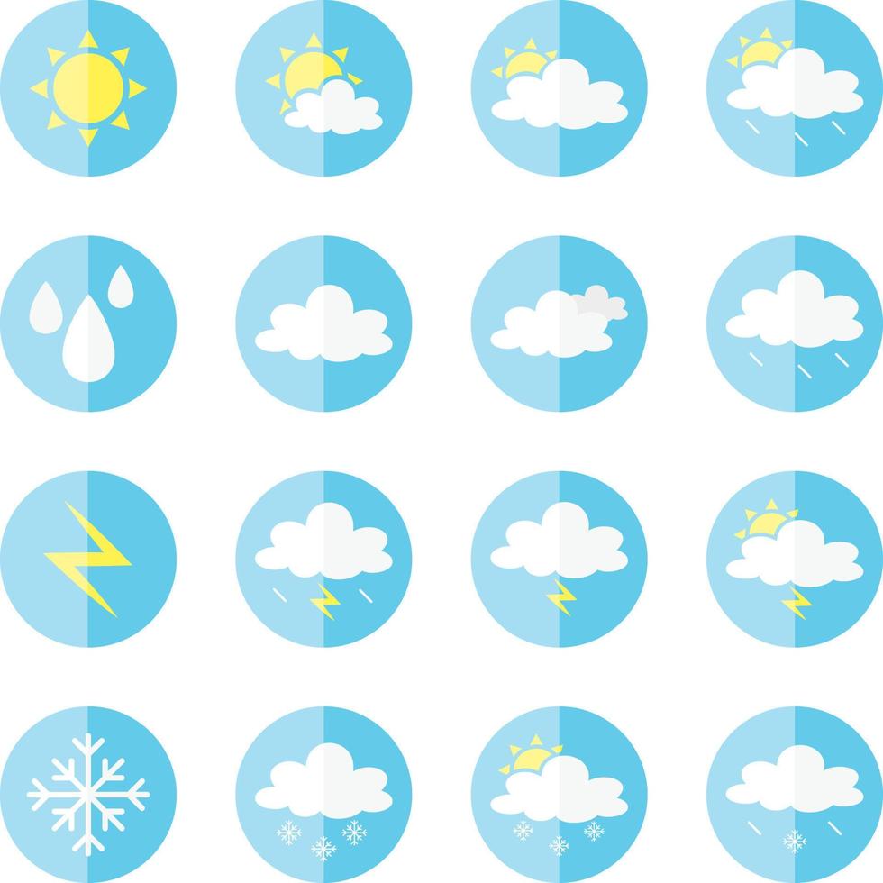 iconos meteorológicos para aplicaciones impresas, web o móviles. Mega paquete de iconos meteorológicos de colores. todos los íconos para el clima con uso de muestra vector