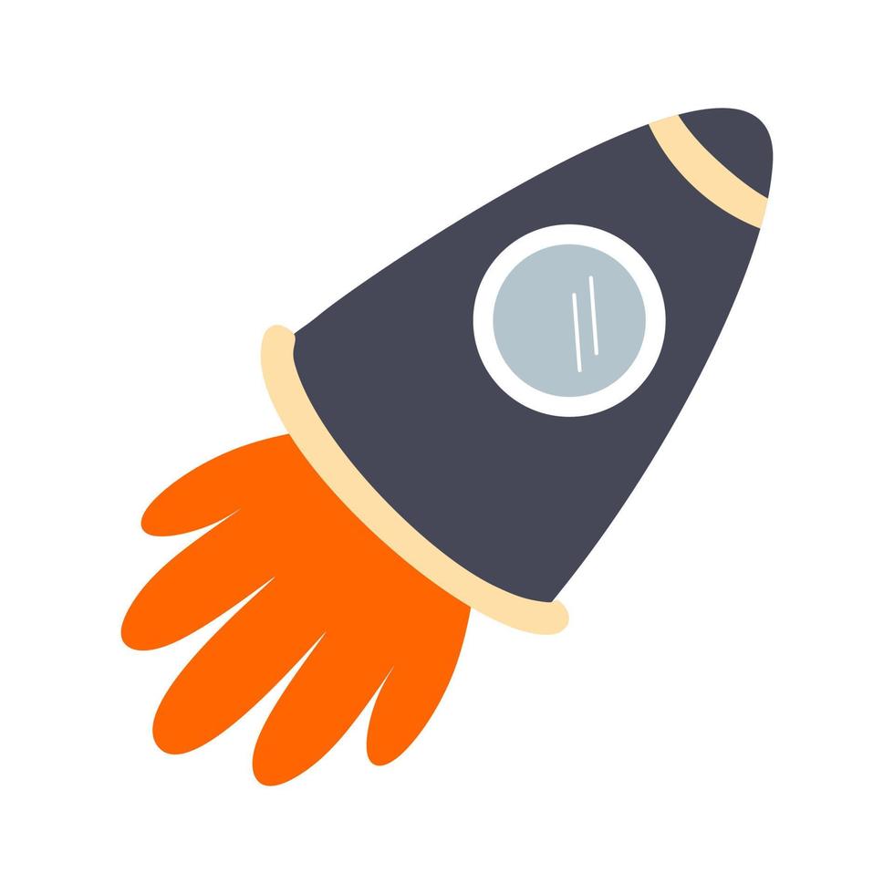 Doodle style spaceship. Rocket on white background. Cute vector illustration for kids.