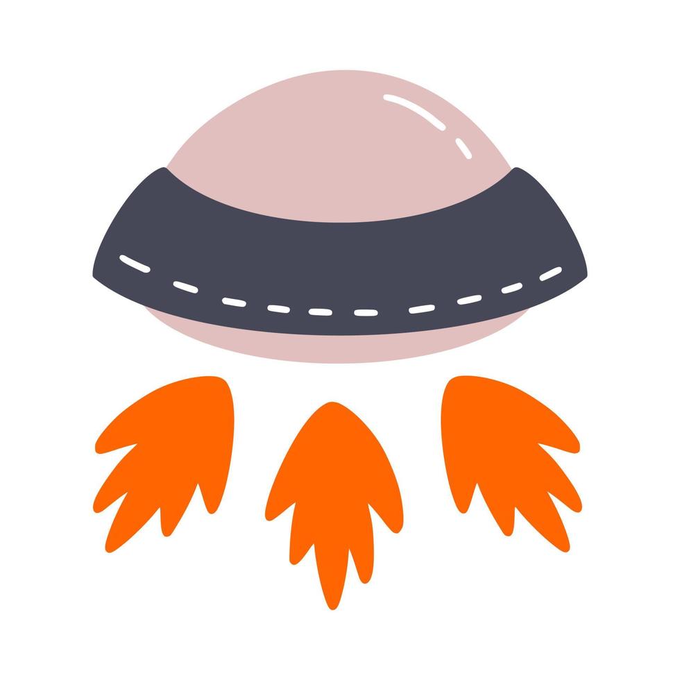 UFO or flying saucer. Alien spaceship. Vector illustration in cartoon style. Sticker for child.