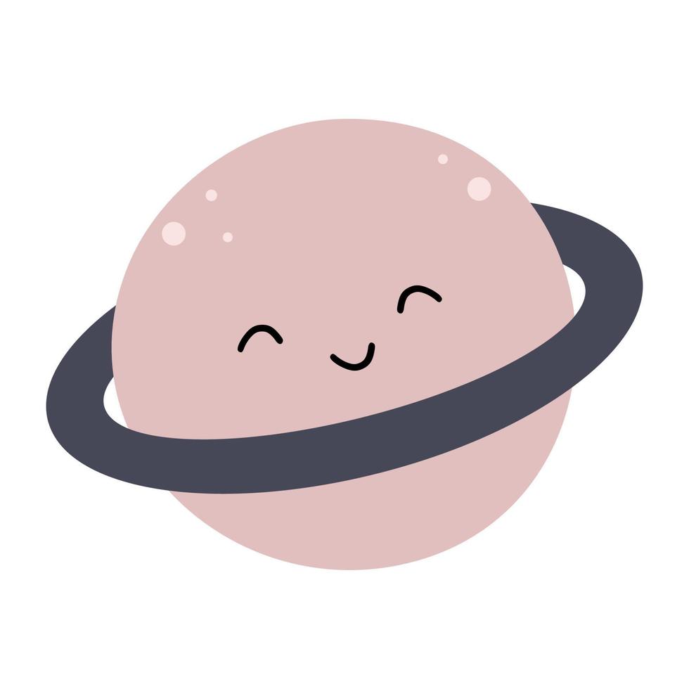 Cute planet with face. Space object. Vector doodle illustration.