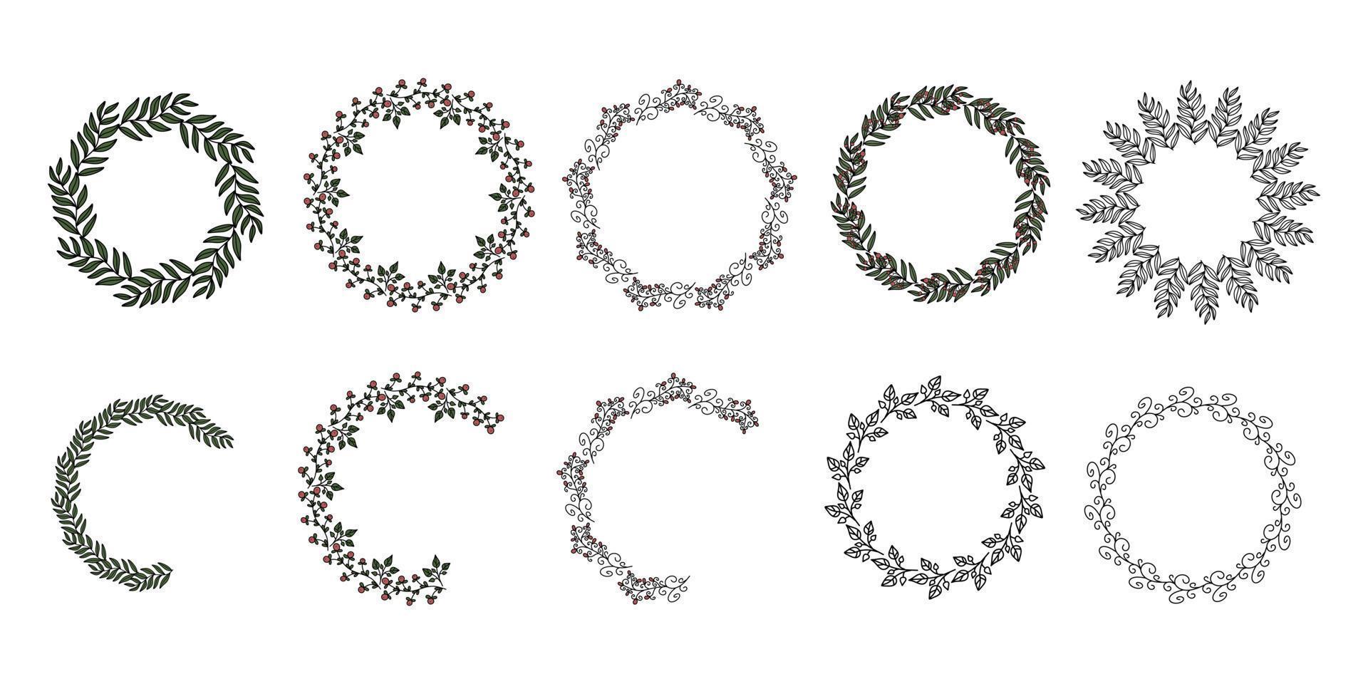 Vector floral frame in black lineart style collection
