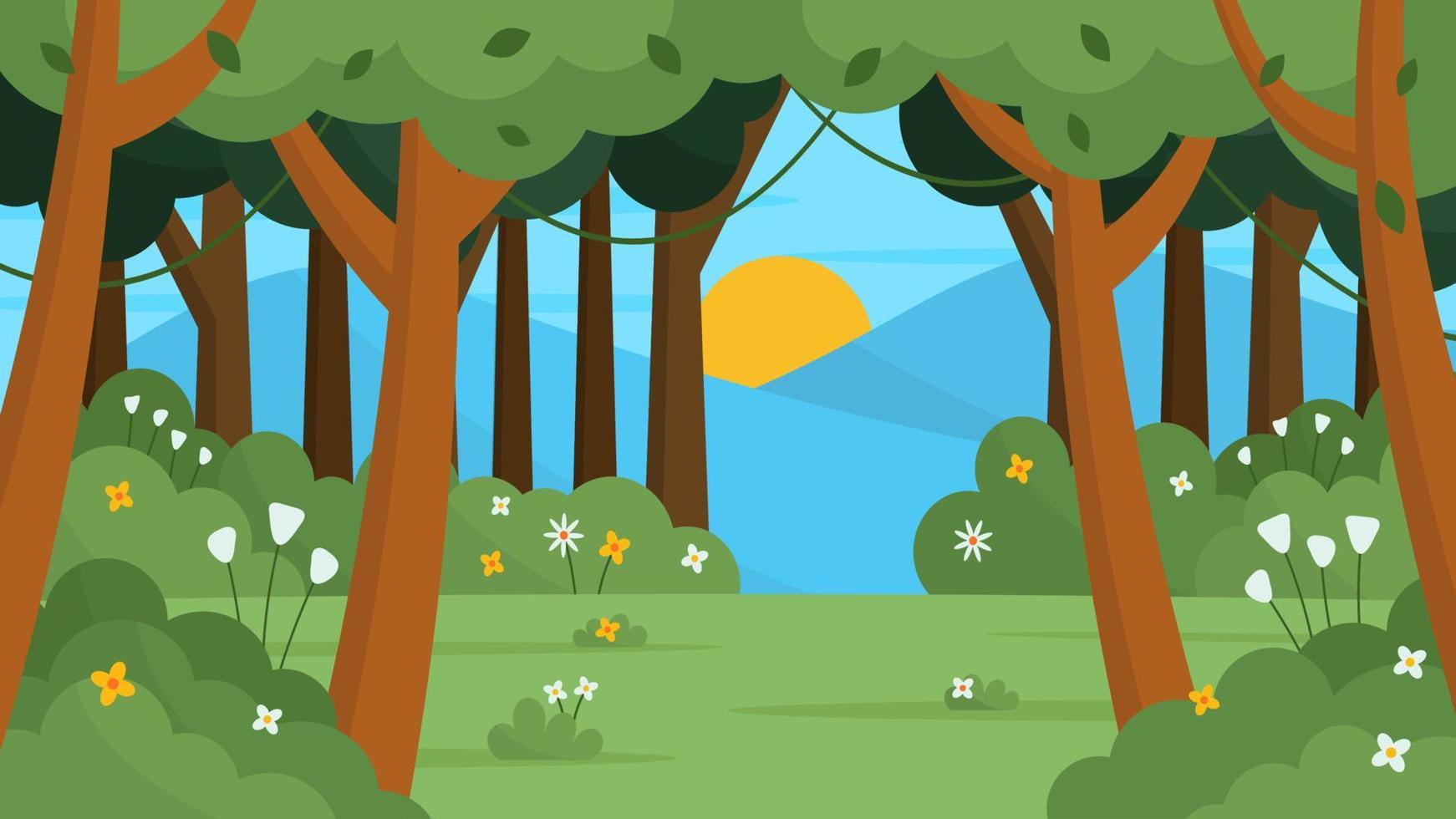 Summer Forest Background with Tent and Campfire vector
