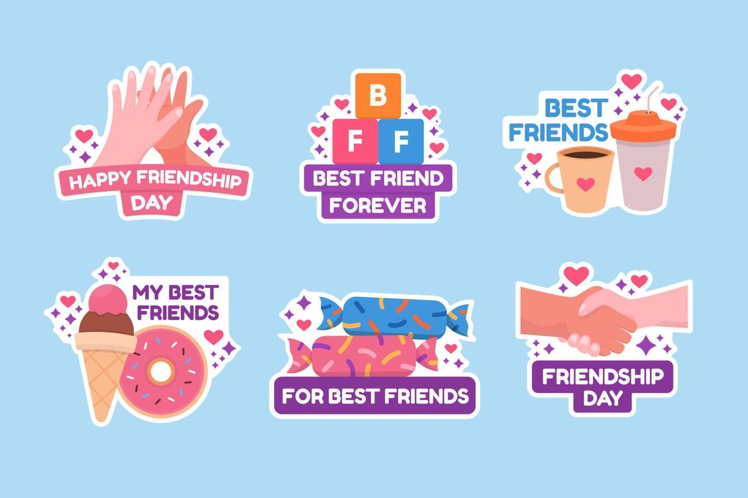World Friendship Day Celebration Stickers Collection Set vector