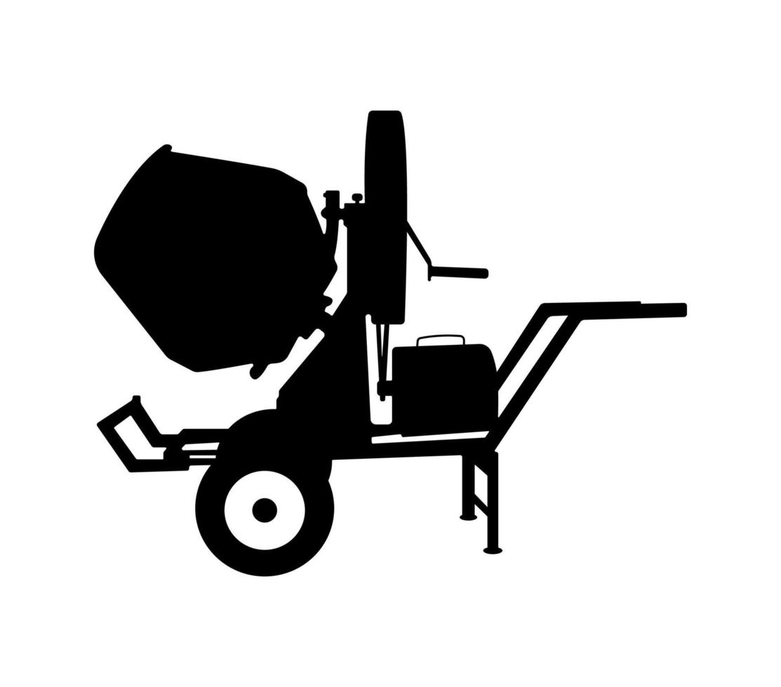Semi automatic Concrete Mixer Machine construction Equipment Silhouette Illustration vector