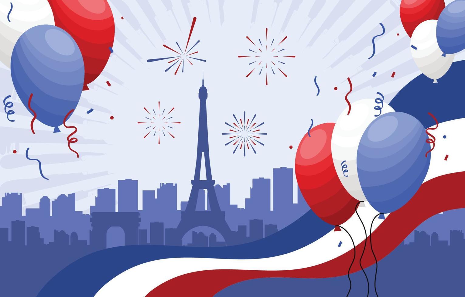Flag Ribbon Balloon and Confetti Bastille Day Celebration vector