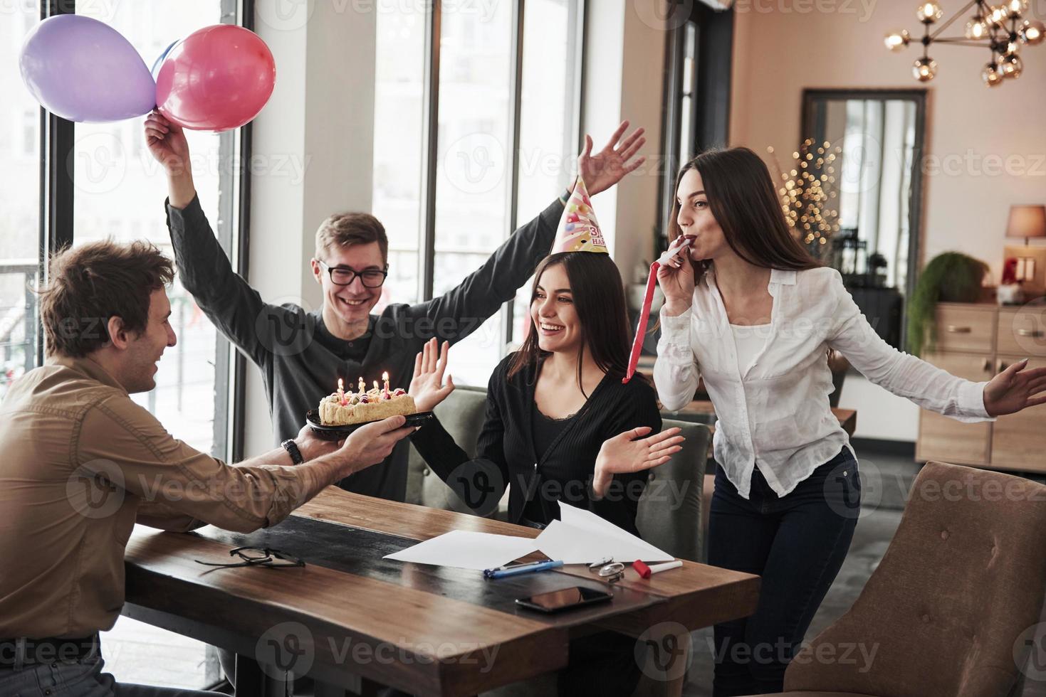It's your party. One of employees have birthday today. Friendly coworkers decides to make surprise for her photo