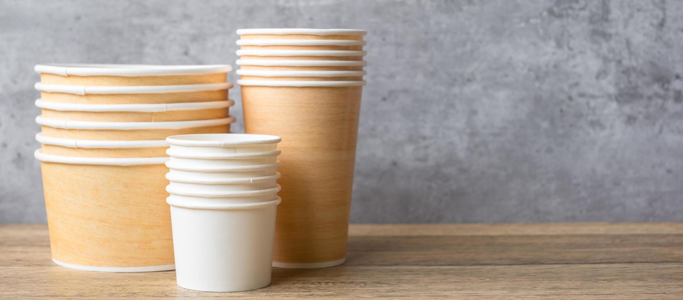 Eco friendly food packaging on table background. natural container photo