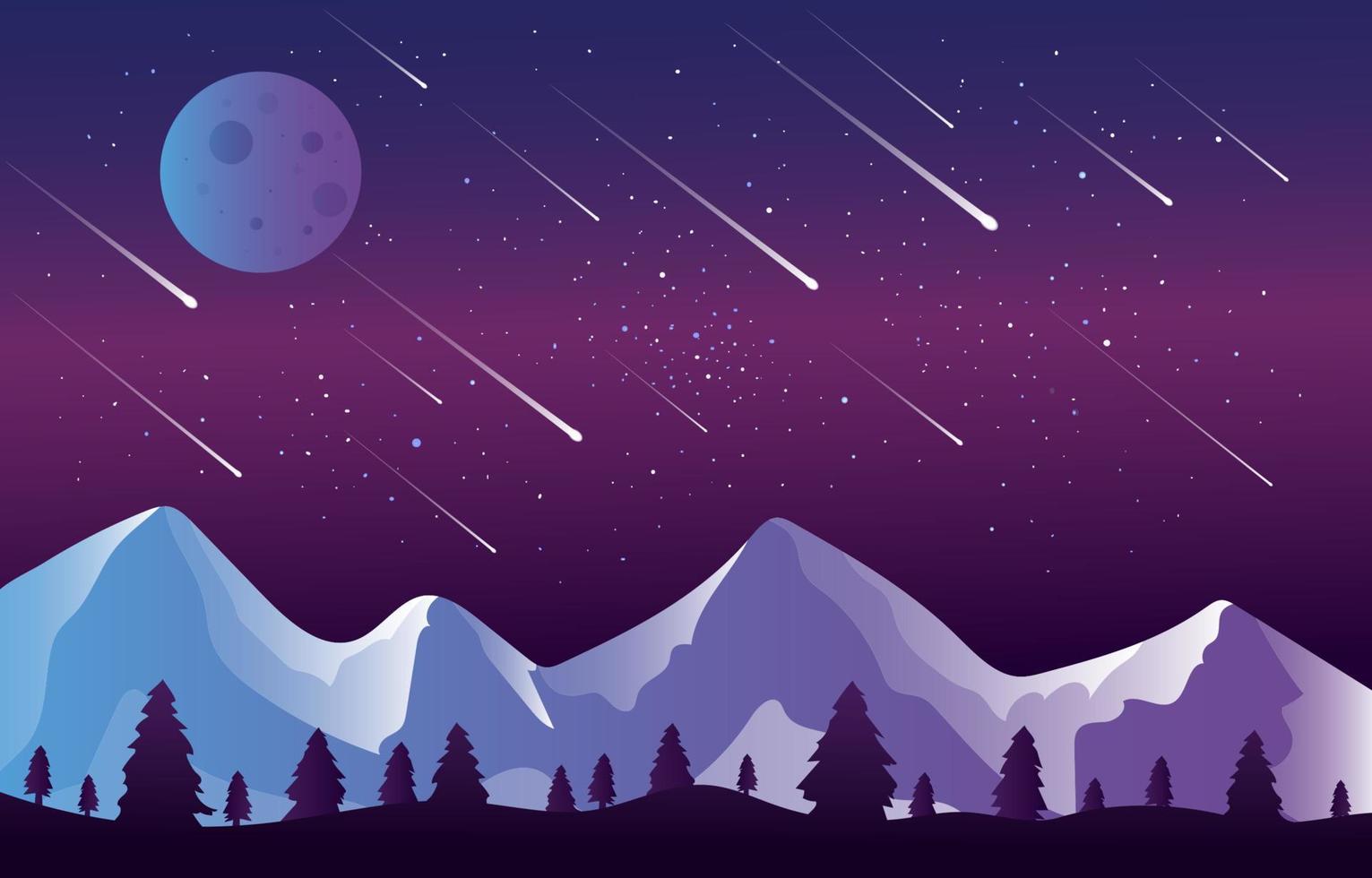 Meteor Shower on Mountain Background vector