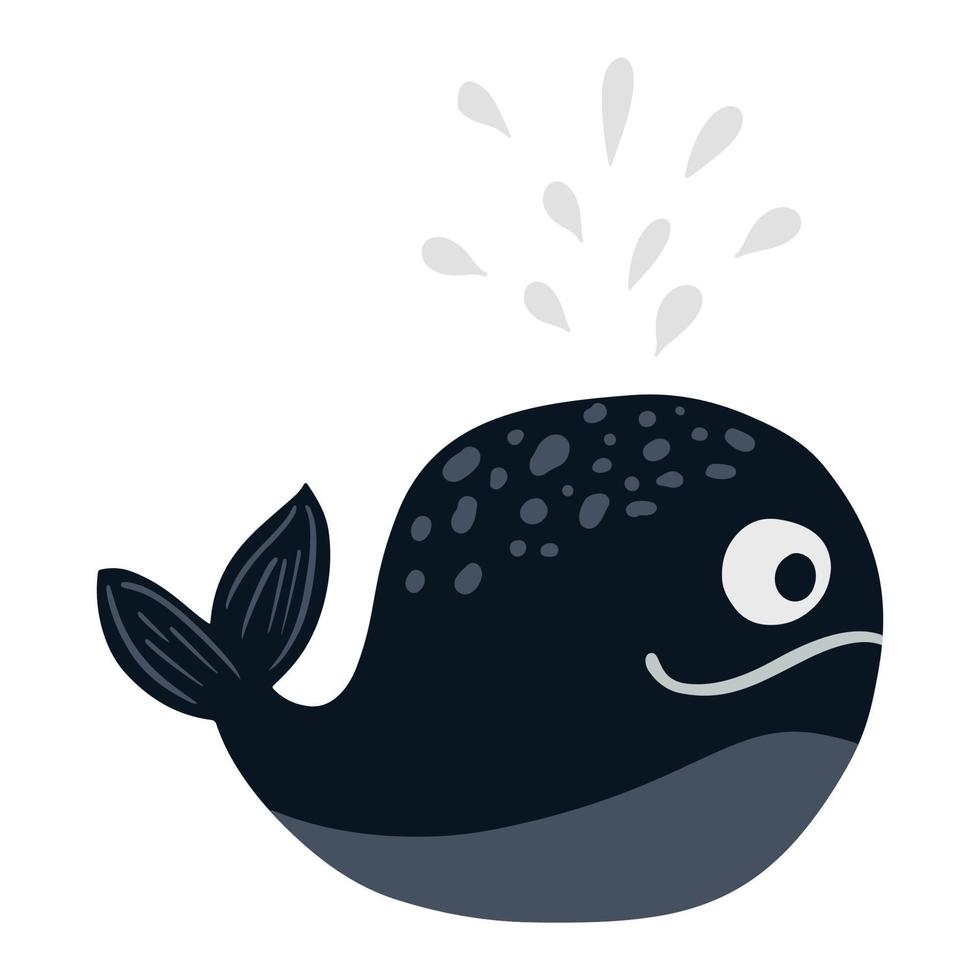 Whale. Marine underwater animal. Vector illustration on a white background in cartoon style.
