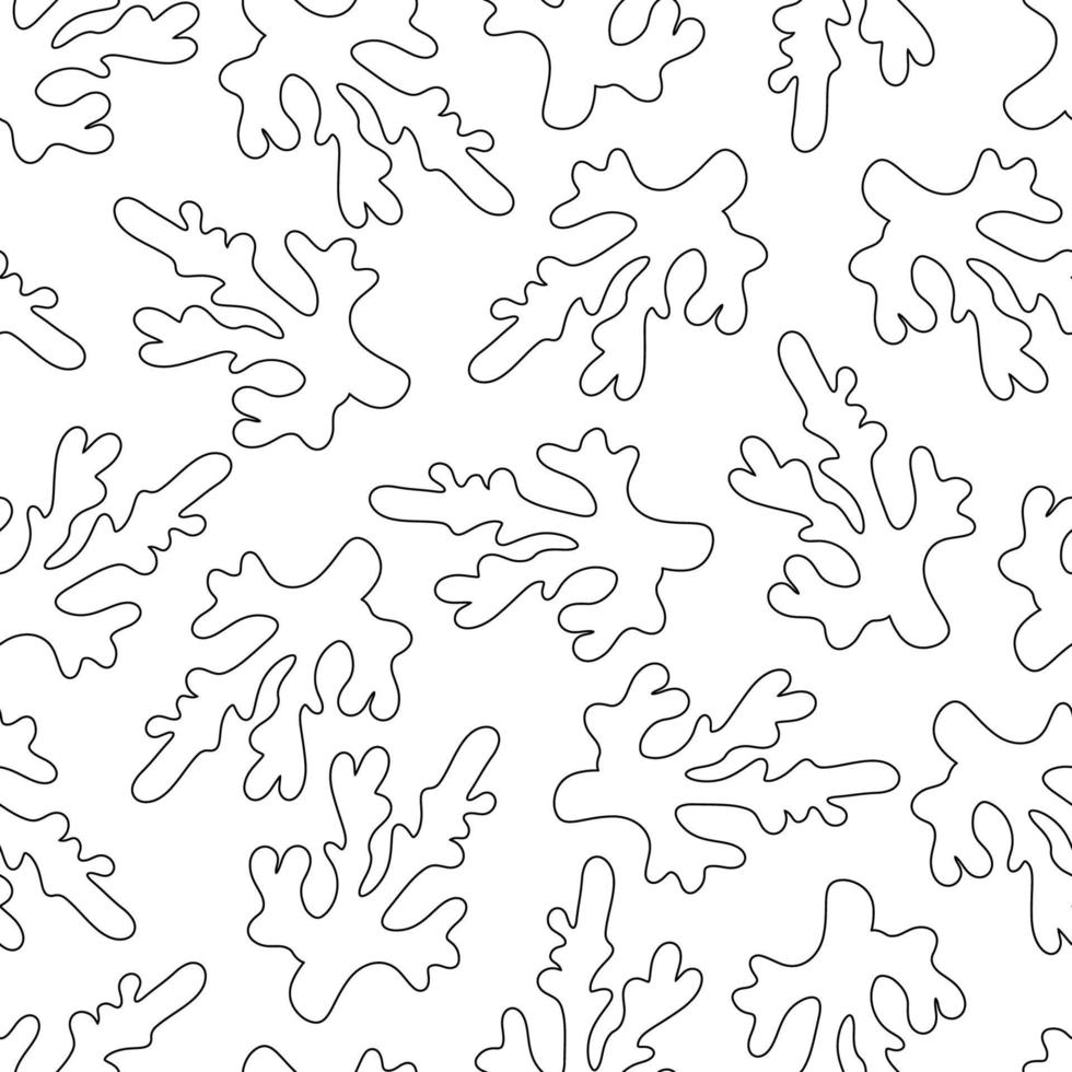 Seamless pattern with seaweed. Black outline algae. Vector illustration white background.