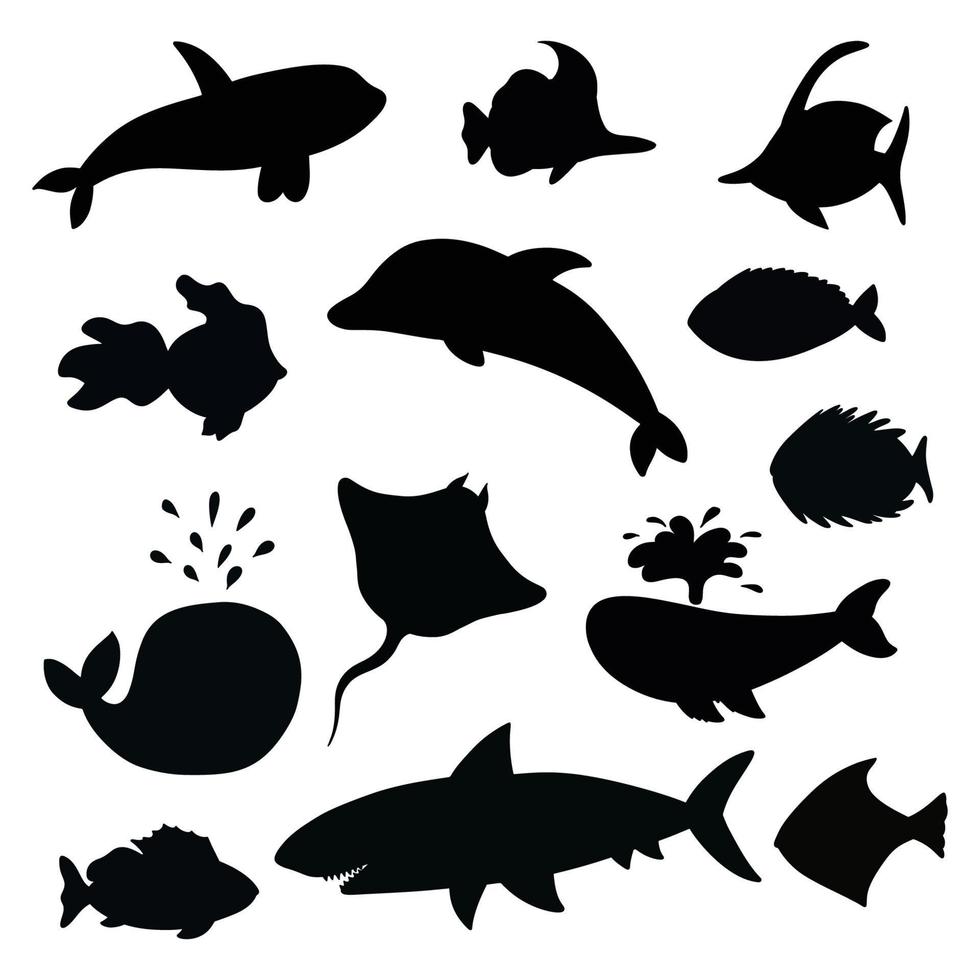 conjunto de siluetas de peces. ilustración vectorial aislada en un fondo blanco. vector
