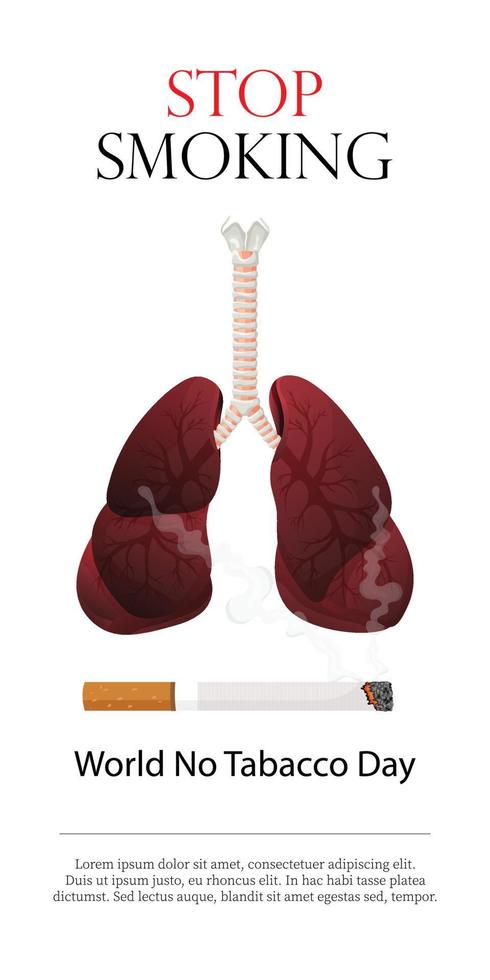 afiche, volante o pancarta para el día mundial sin tabaco y una imagen de los pulmones humanos. ilustración vectorial, dejar de fumar vector