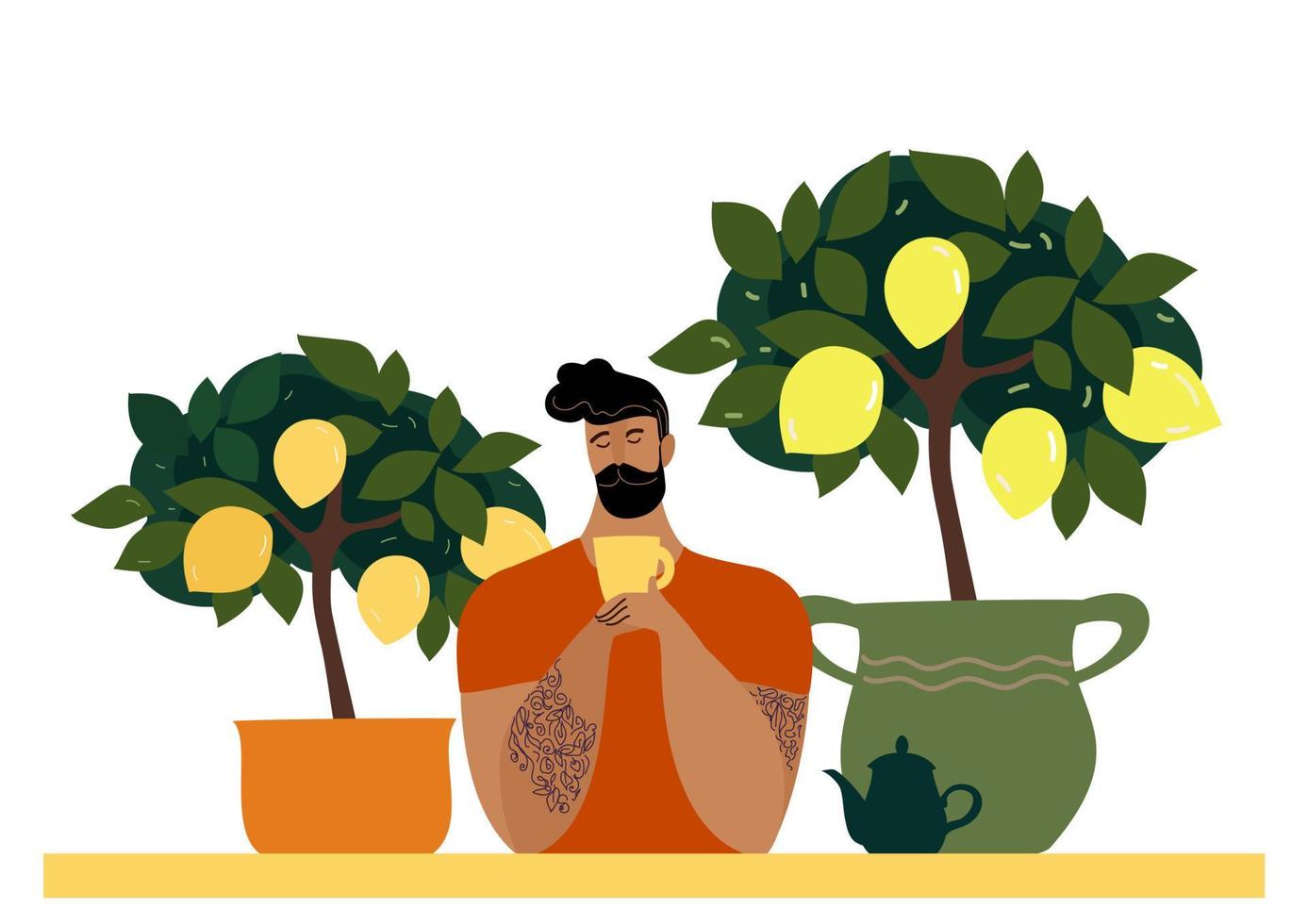 Lemon tea lover cartoon flat vector element design