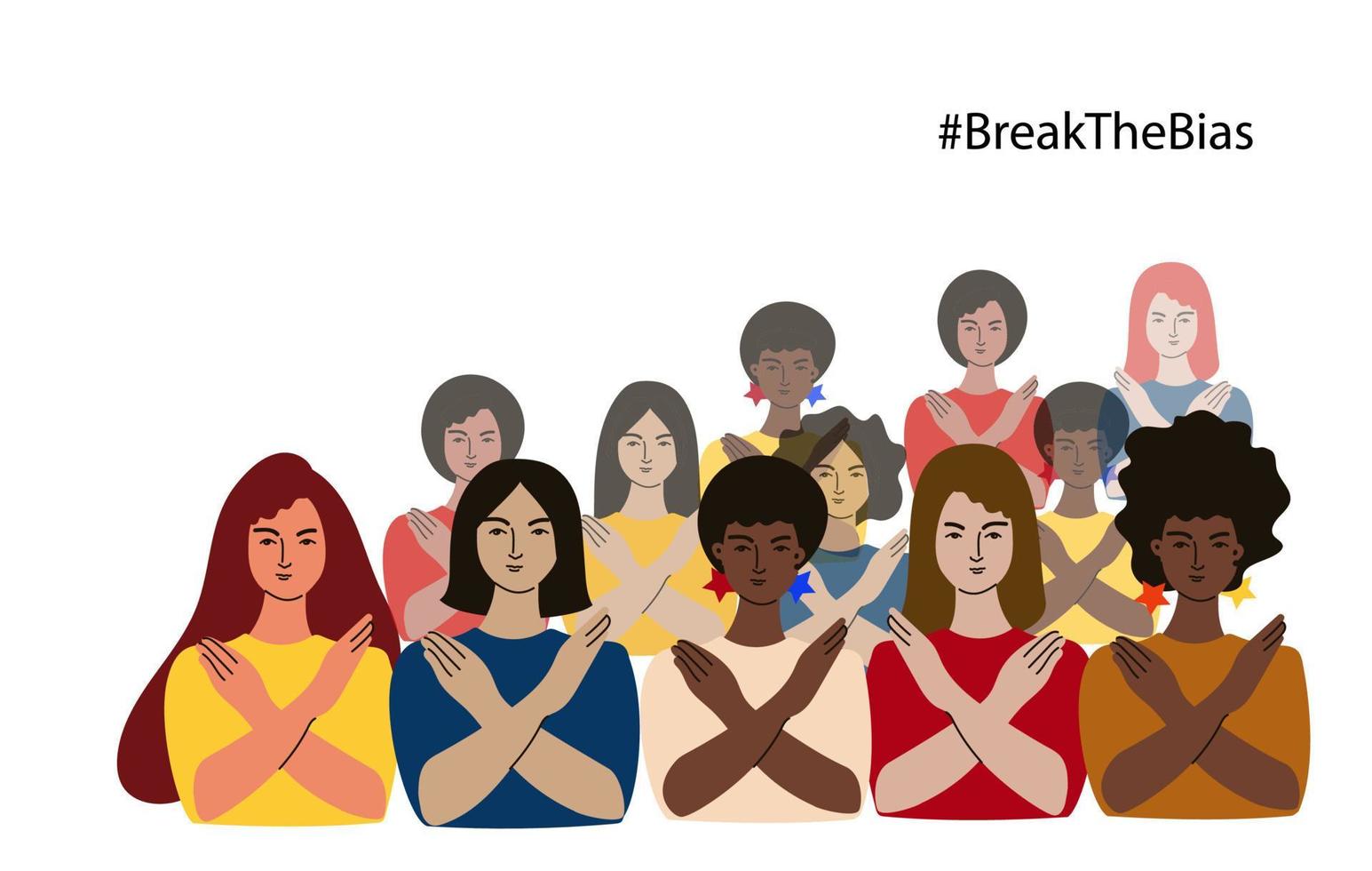 Break the bias. Women's Movement against discrimination.Womens day. Vector horizontal banner.