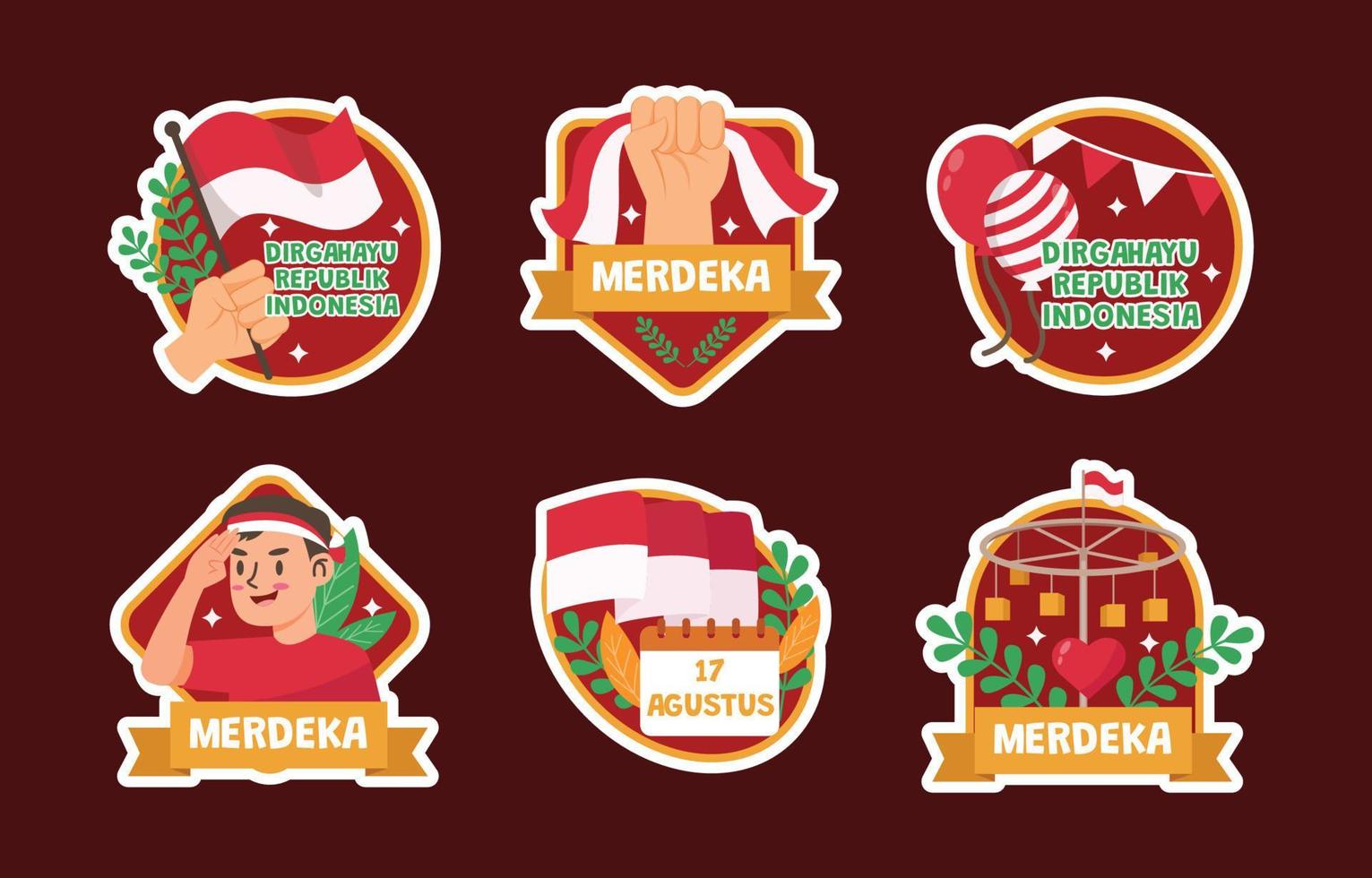 Indonesian Independence Day Sticker Collection vector