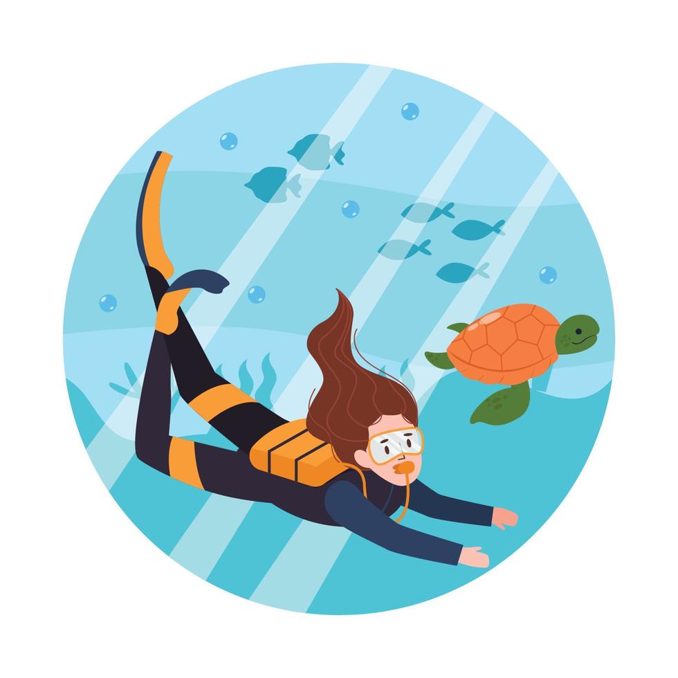 Female Diver Diving In The Sea vector