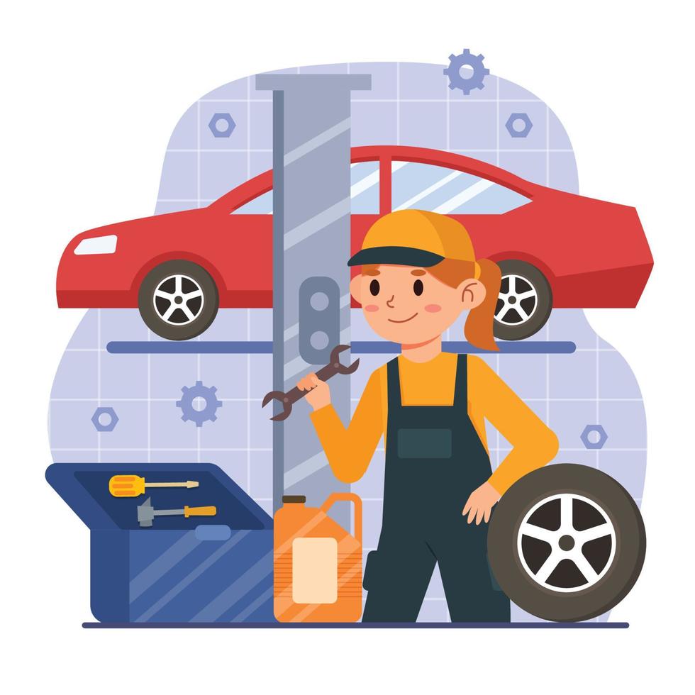 Mechanic Technician Repairing Car vector