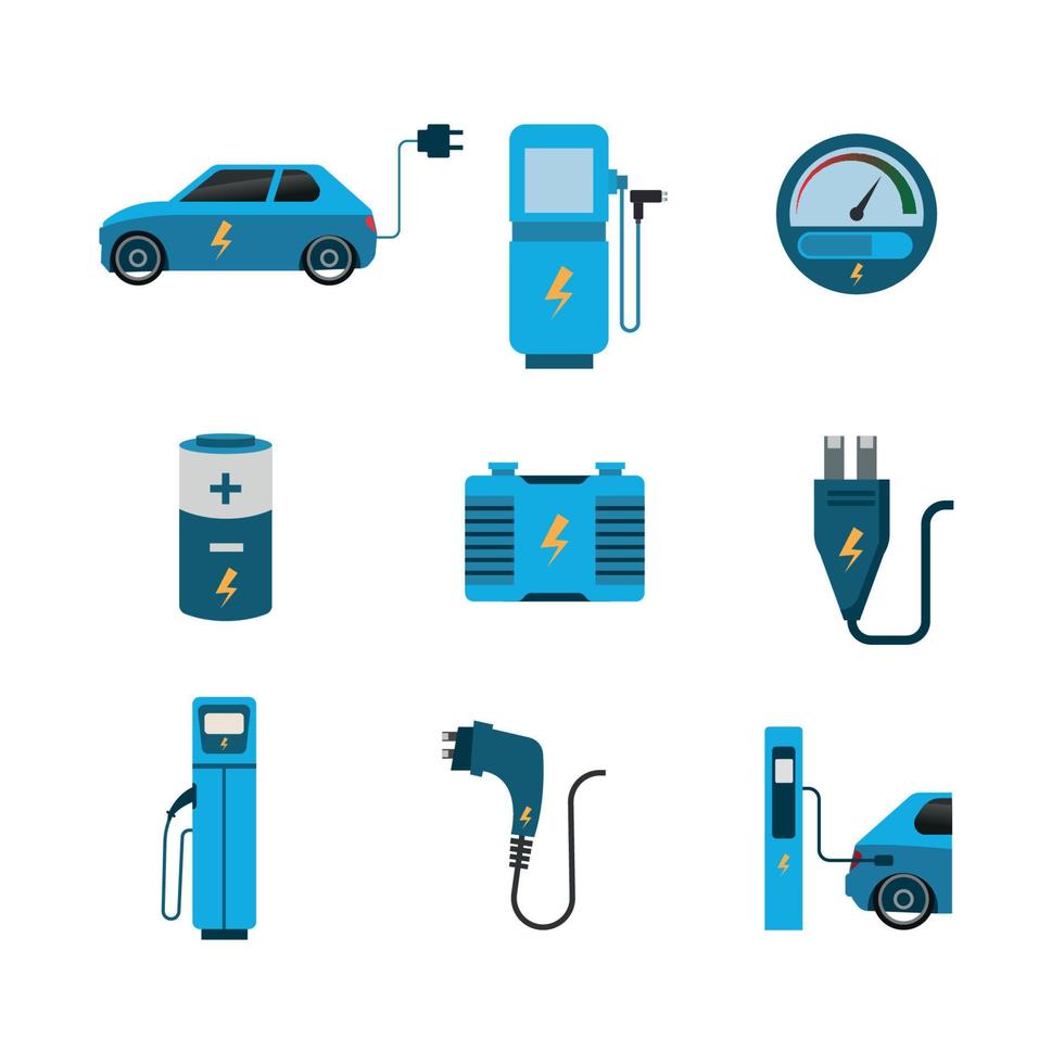 Electric Car Icons Set vector
