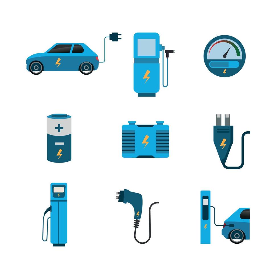 conjunto de iconos de coche eléctrico vector