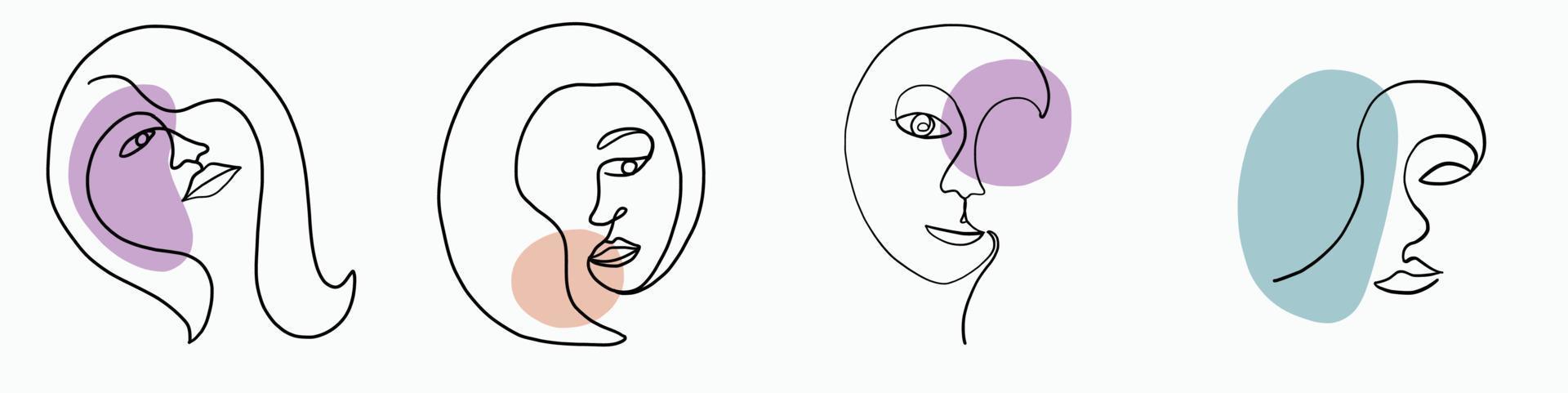 Abstract woman face continuous freehand drawing. vector